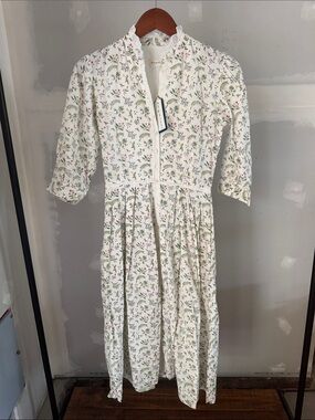 Daydress White Floral Button-Front Dress with Green & Pink Print